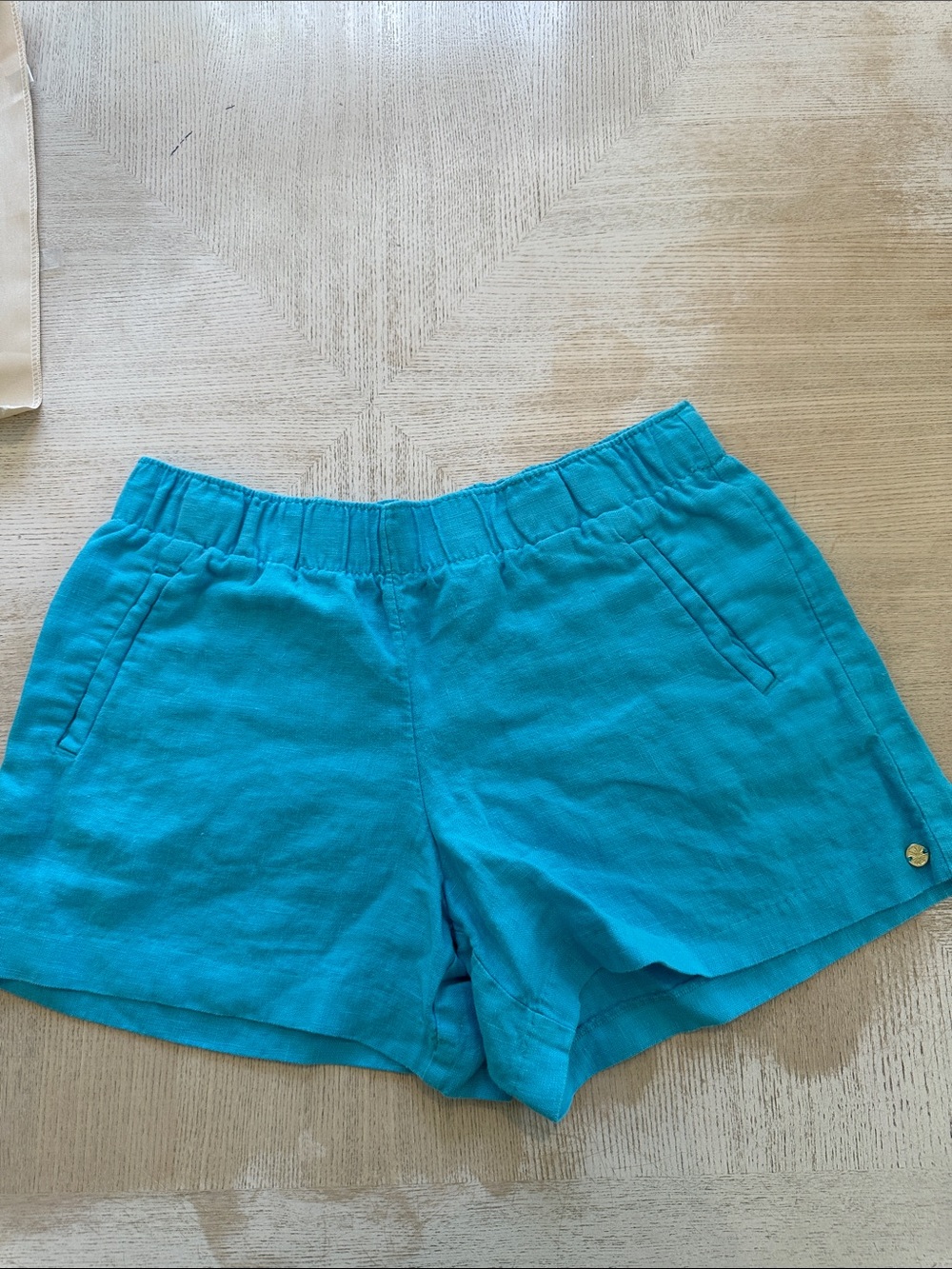 Lilly Pulitzer Turquoise Elastic-Waist Linen Blend Shorts